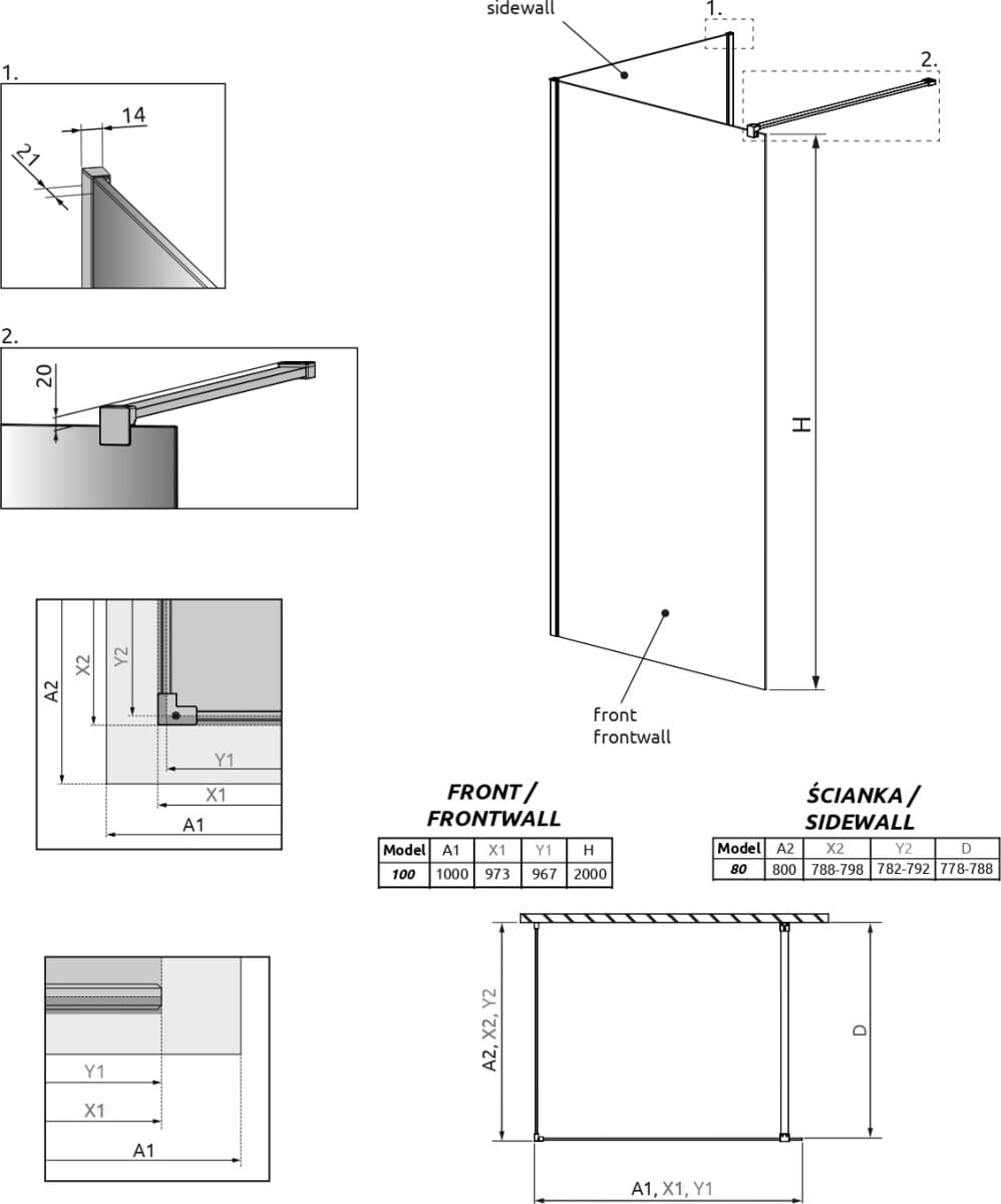 Схема душевая перегородка Radaway Modo New IV 100x80