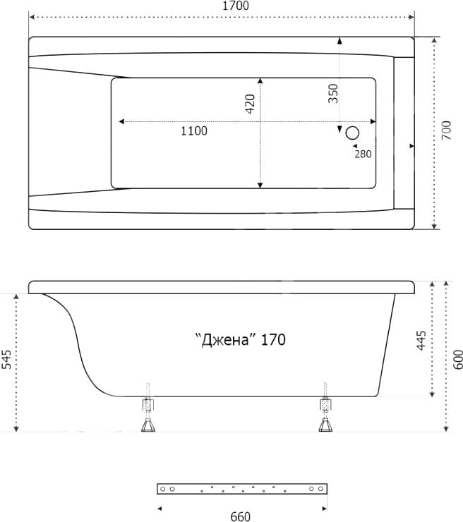 Схема акриловая ванна Triton Джена 170x70