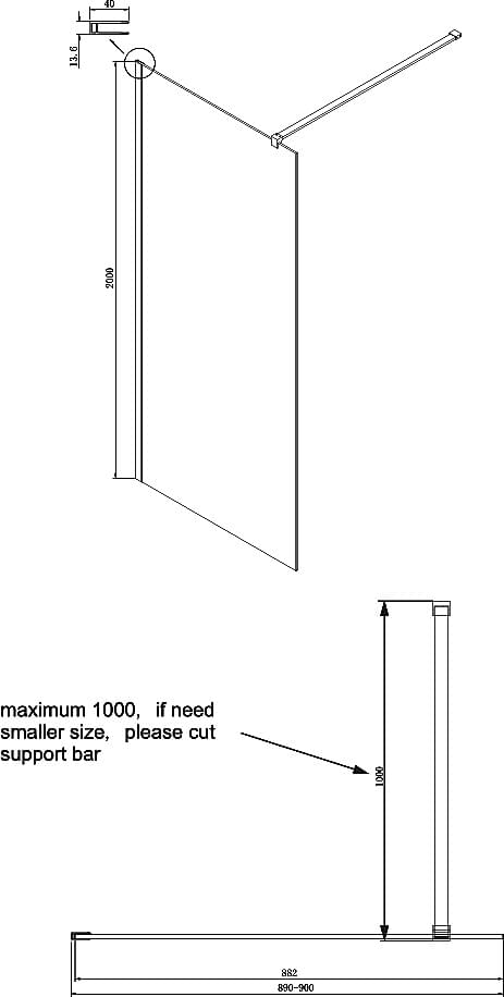 Схема душевая перегородка Ambassador Walk-in 15031109 90х200 см, профиль черный