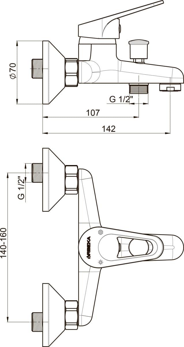 Схема смеситель GPD Arbeka Orbis BB30 для ванны с душем
