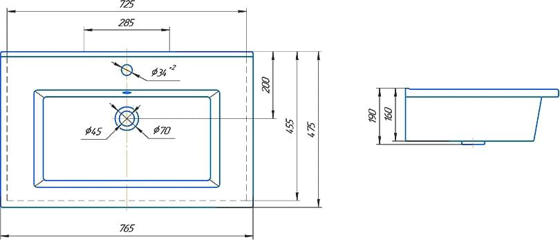 Схема тумба с раковиной Corozo Чикаго 75 бетон SD-00000363