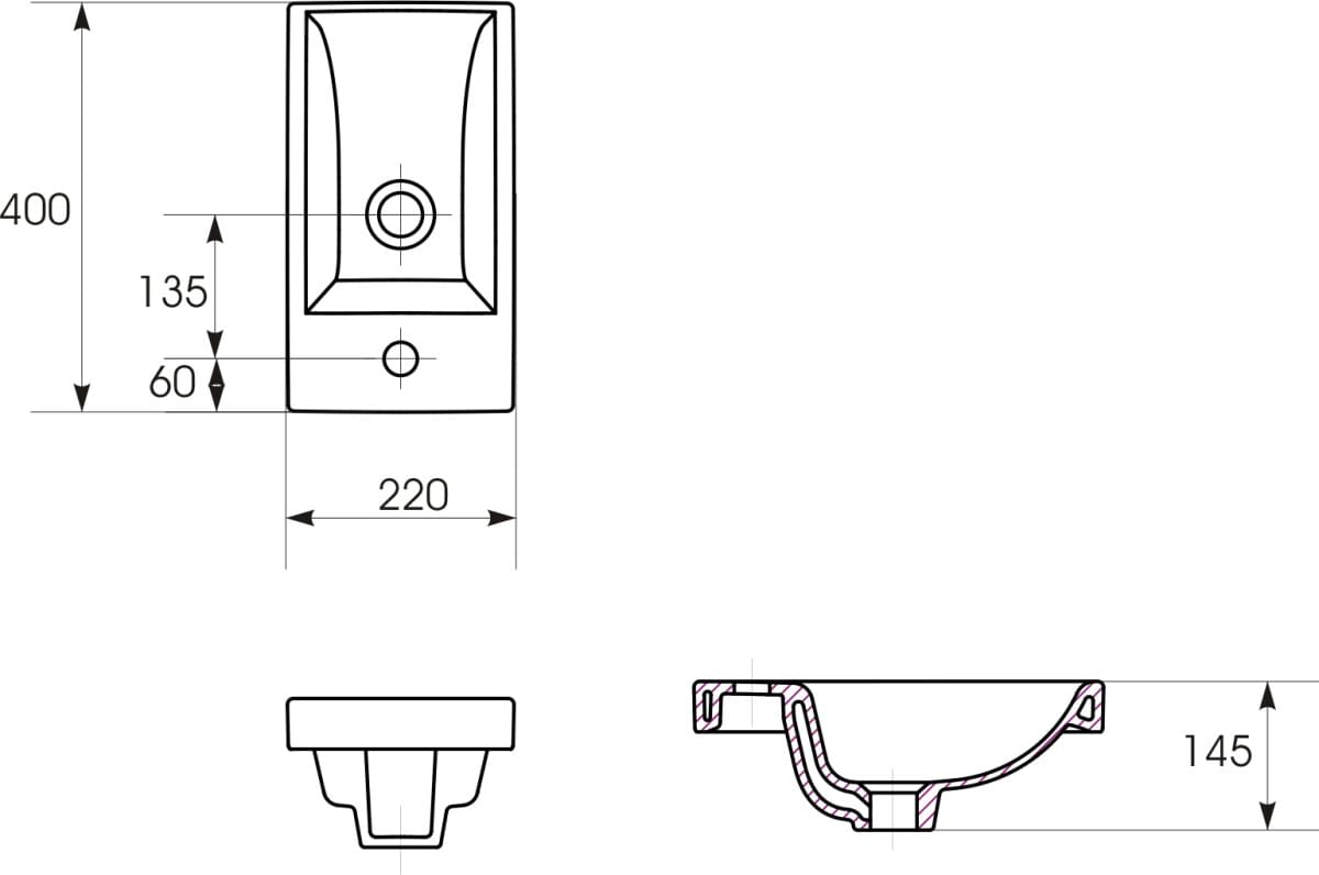 Схема тумба с раковиной Velvex Klaufs 40.1D черная, шатанэ