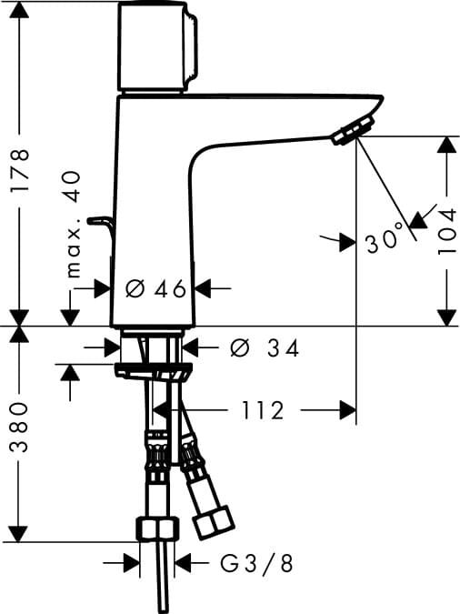 Схема смеситель для раковины Hansgrohe Talis Select E 71750000 с донным клапаном