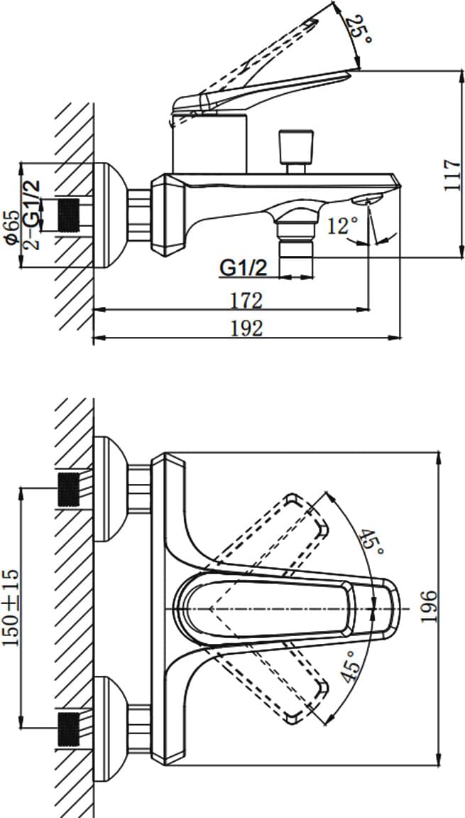 Схема смеситель Rush Nevis NE1735-44 для ванны с душем