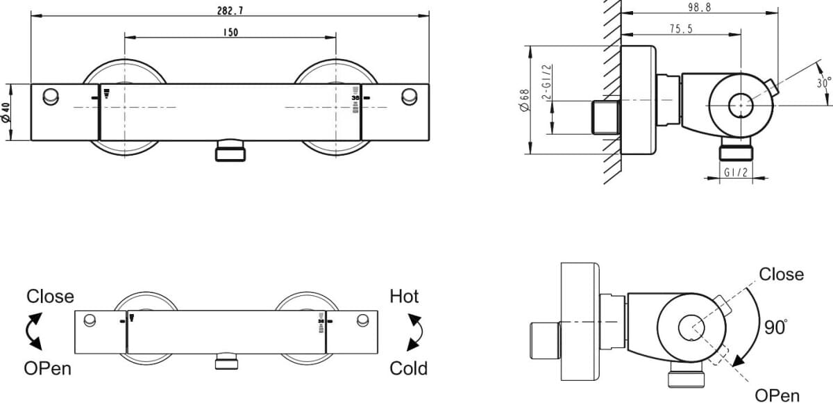 Схема термостат Bravat Stream F93984C-01B для душа