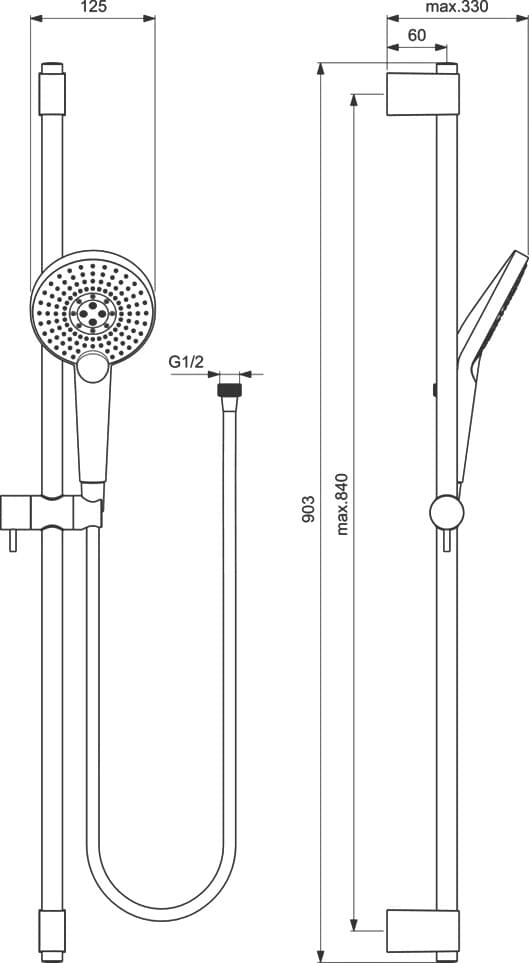 Схема душевой гарнитур Ideal Standard IdealRain B1763AA