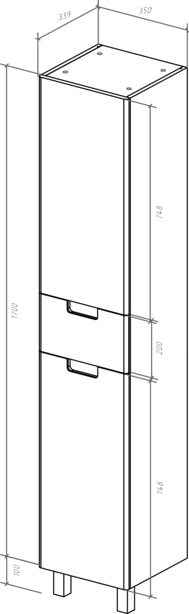 Схема шкаф-пенал Bellezza Пегас 35 L, с бельевой корзиной, белый 4620404102016