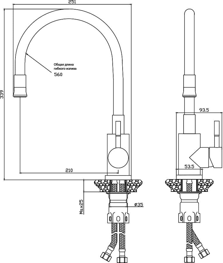 Схема смеситель Olive'S Balear 13435-3BL для кухонной мойки