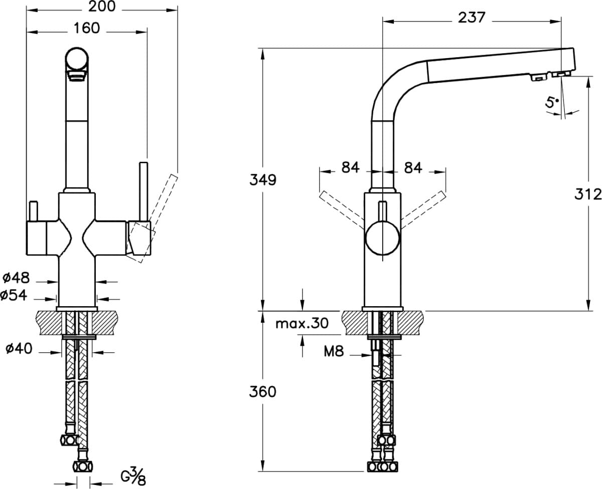 Схема смеситель VitrA Split A42144EXP для кухонной мойки