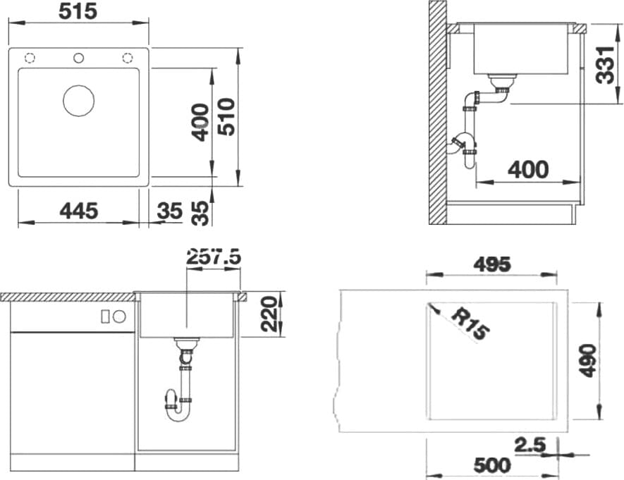 Схема мойка кухонная Blanco Pleon 5 серый беж 521675