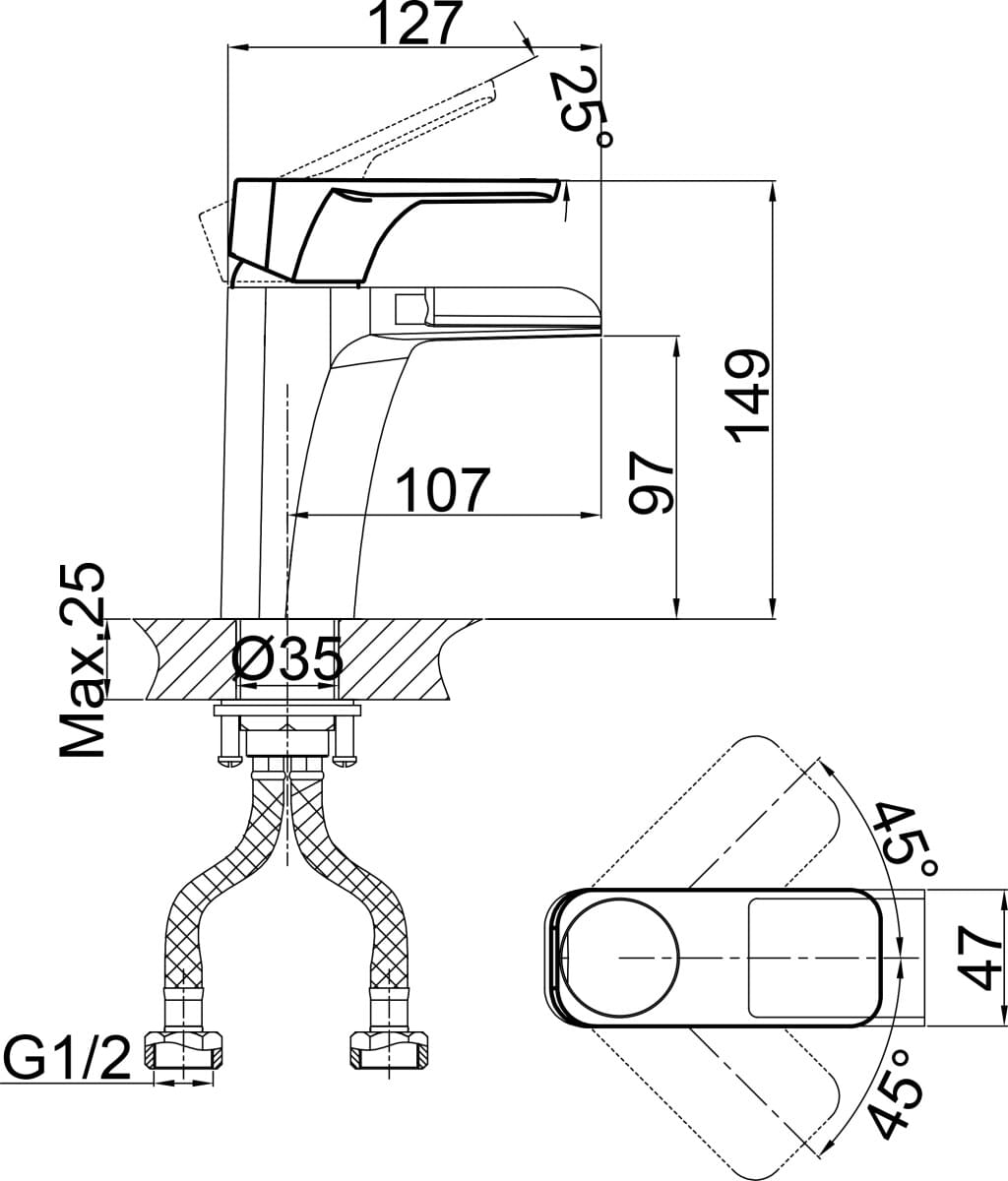 Схема смеситель D&K Berlin Technische DA1432815 для раковины, черный