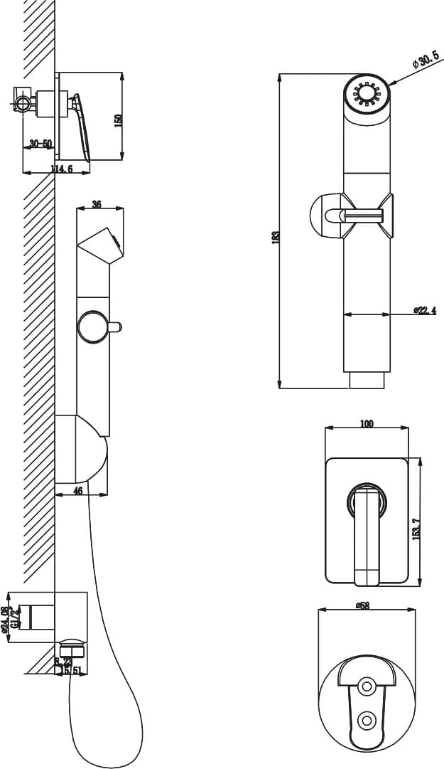 Схема гигиенический душ Lemark Bellario LM6819C со смесителем, С ВНУТРЕННЕЙ ЧАСТЬЮ