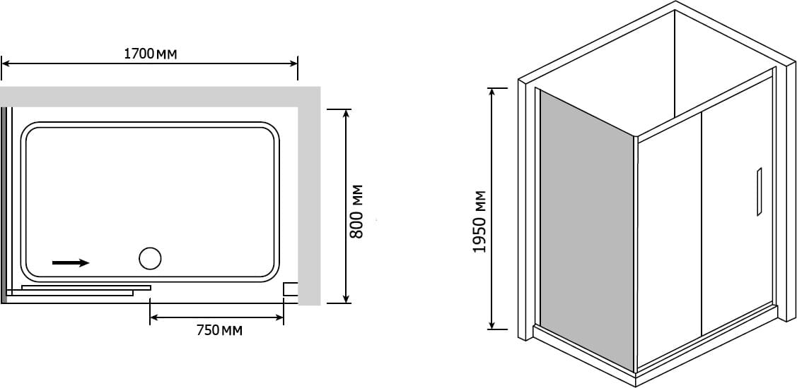 Схема душевой уголок RGW Passage PA-42 (1700-1750)х800 профиль хром, стекло матовое 01084287-21