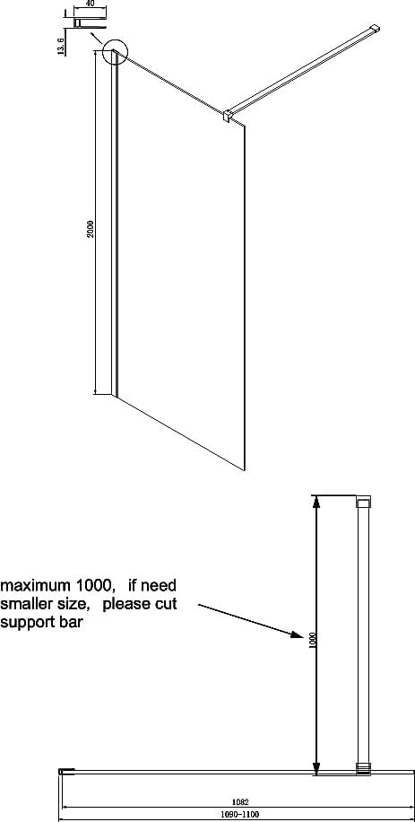 Схема душевая перегородка Ambassador Walk-in 15031111 110х200 см, профиль черный