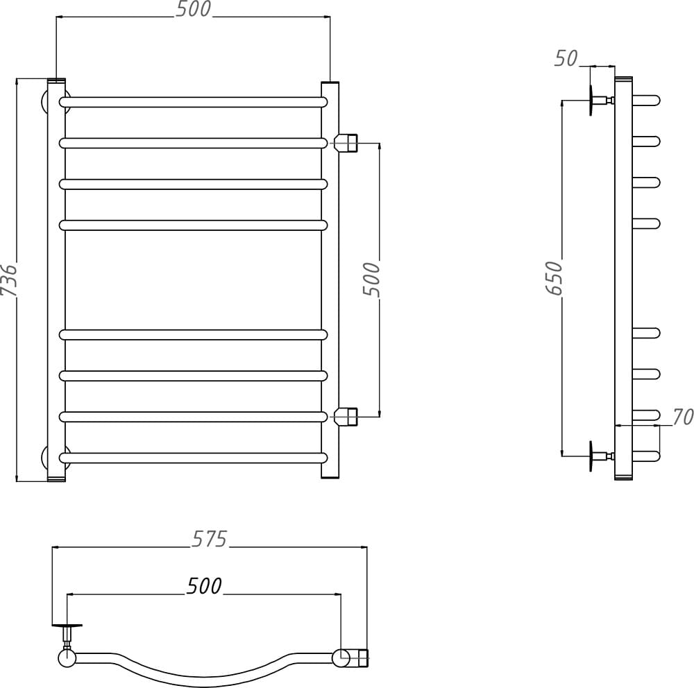Схема полотенцесушитель водяной Тругор Лотос ПМ 2 50x80x50 Лотос2/ПМ508050