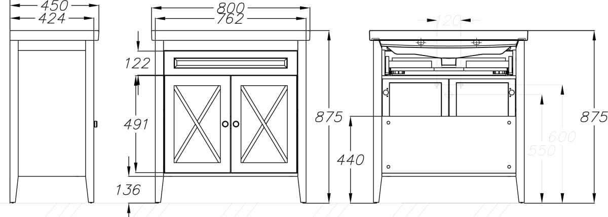 Схема мебель для ванной Opadiris Палермо 80 белая матовая 00-00002353