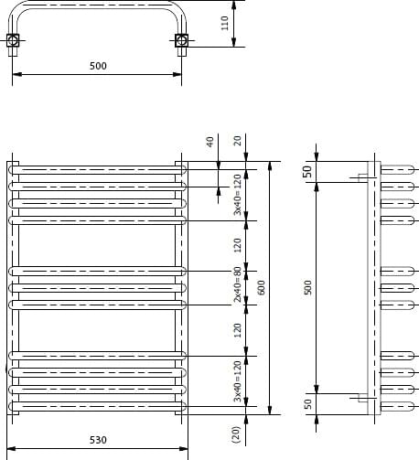 Схема полотенцесушитель электрический Luxrad Salto Invest 063671 60х53 R, белый, терморегулятор selmo pad