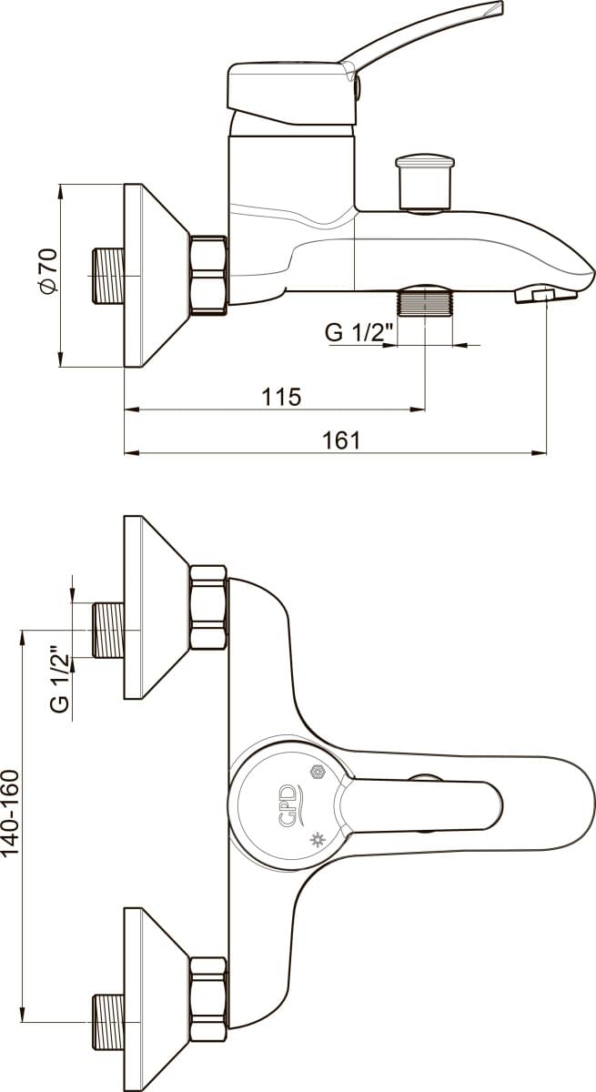 Схема смеситель GPD Primula MBB175 для ванны с душем