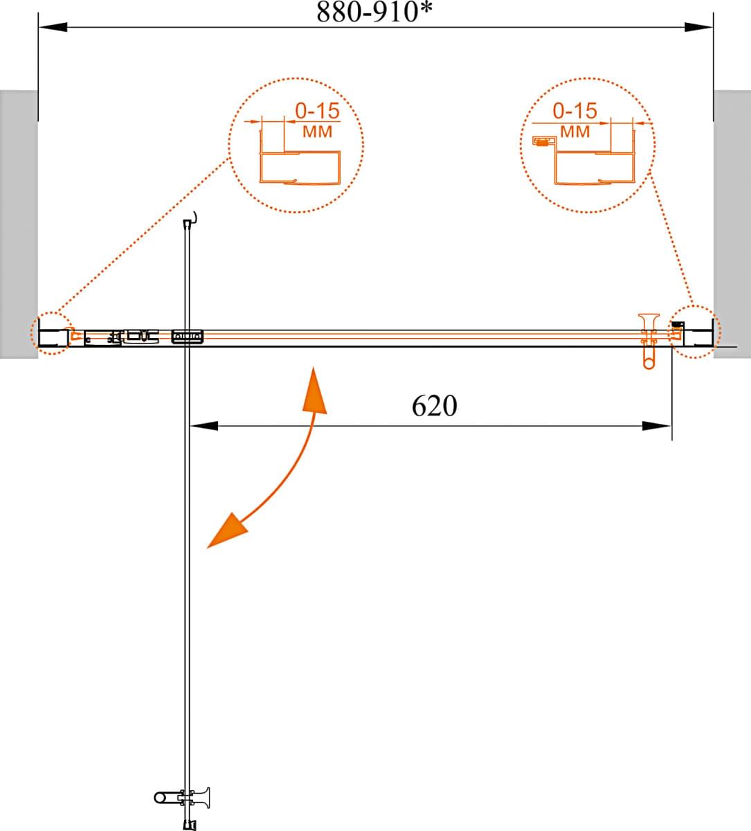 Схема душевая дверь в нишу Cezares ECO-O-BA-1-90-C-Cr стекло прозрачное