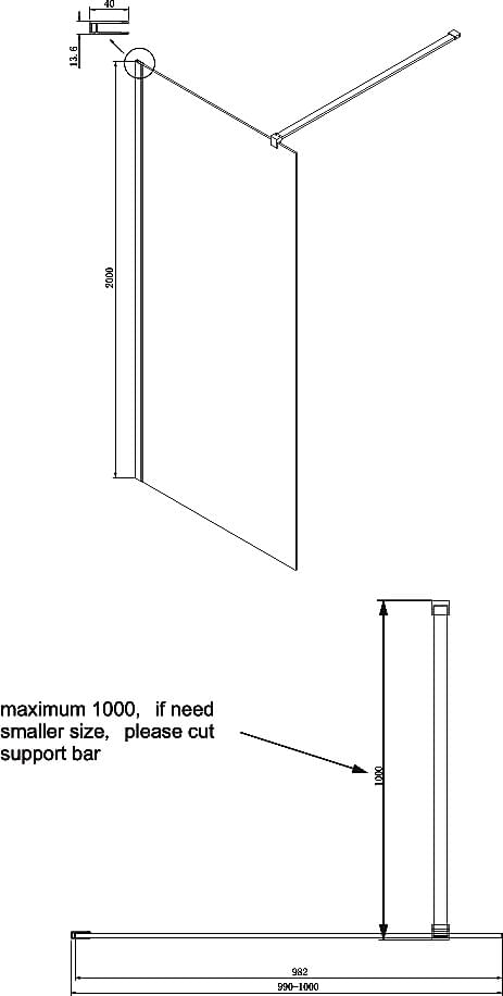 Схема душевая перегородка Ambassador Walk-in 15031110 100х200 см, профиль черный