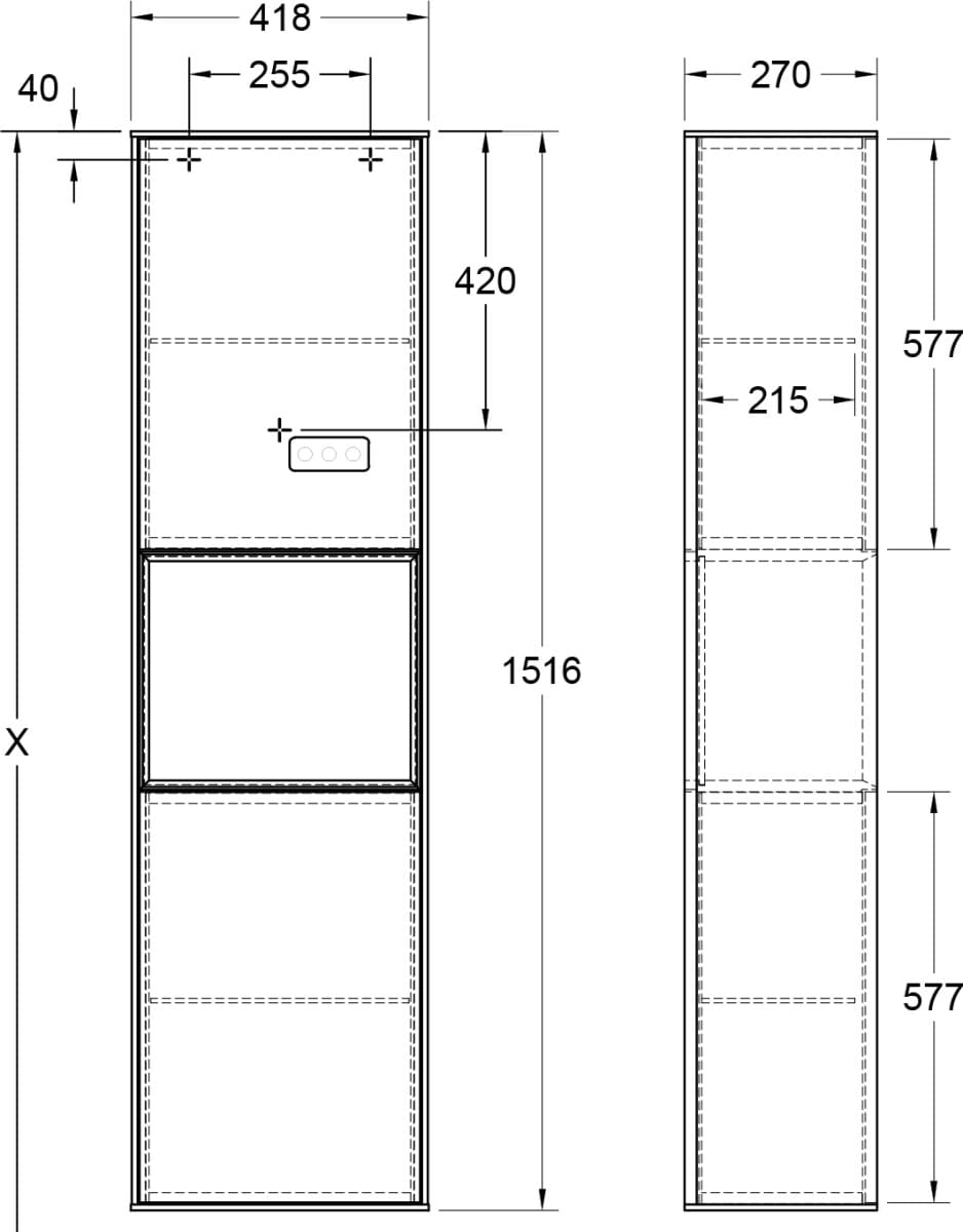 Схема шкаф-пенал Villeroy &amp; Boch Finion G460MTMT white matt lacquer, L