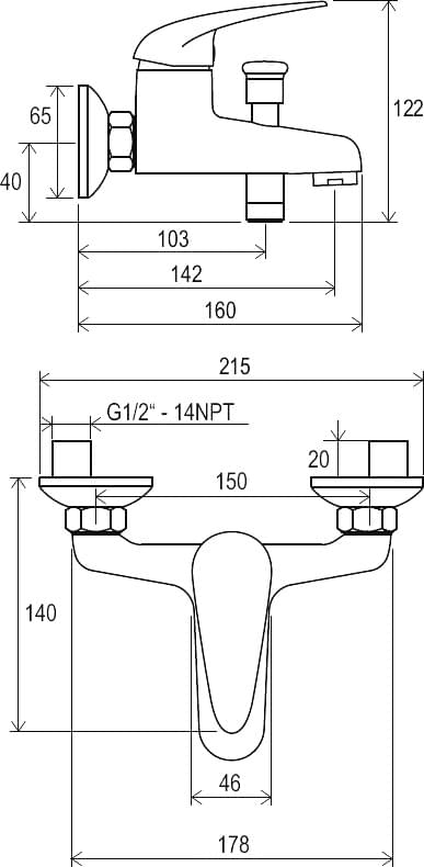 Схема смеситель Ravak Suzan SN 022.00/150 для ванны с душем X070004