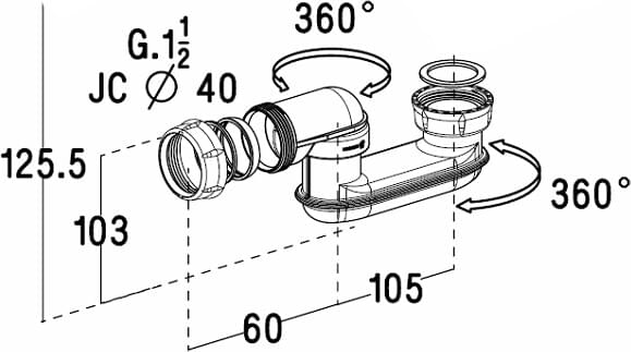 Схема чугунная ванна Jacob Delafon Volute E6D900-0 180 прямоугольная + ножки