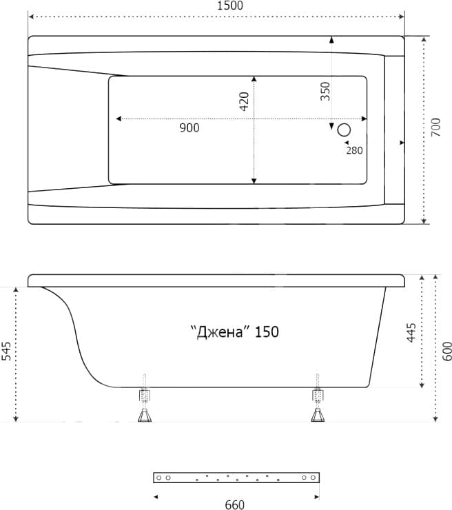 Схема акриловая ванна Triton Джена 150x70