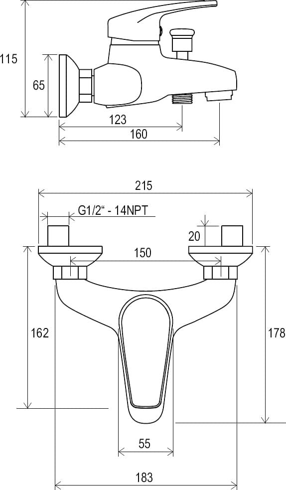 Схема смеситель Ravak Neo NO 022.00/150 для ванны с душем X070017