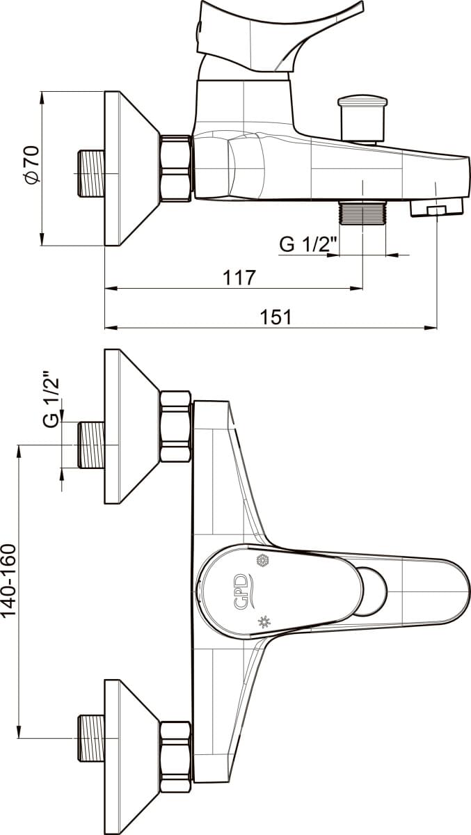 Схема смеситель GPD Florus MBB170 для ванны с душем
