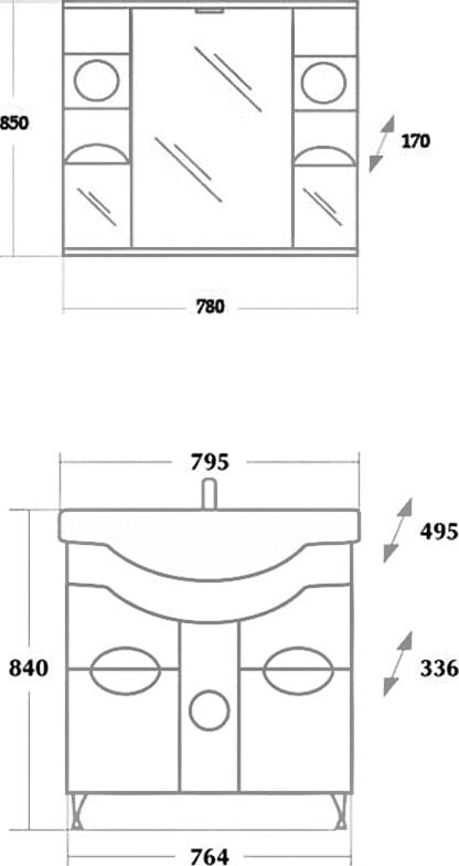 Схема мебель для ванной Onika Флорена 80 белая 108021