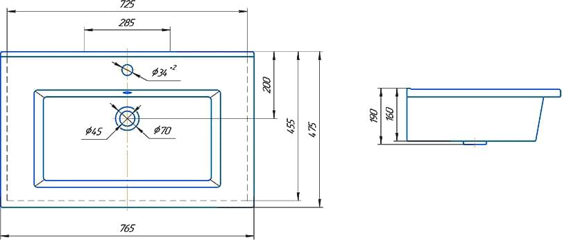 Схема тумба с раковиной Corozo Лорена 75 антик SD-00000355