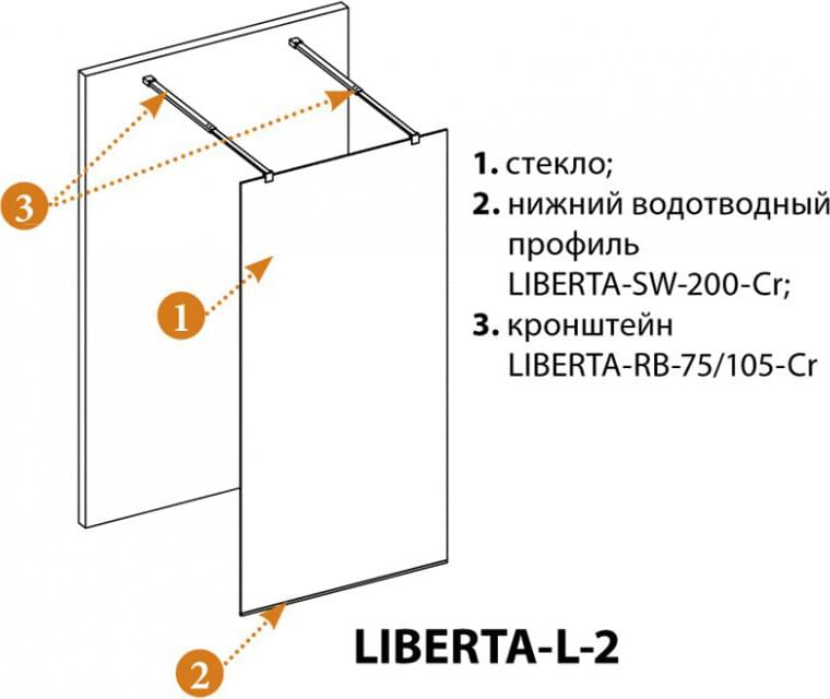 Схема душевая перегородка Cezares Liberta-L-2-125-C-Cr LIBERTA-L-2-125-C-Cr