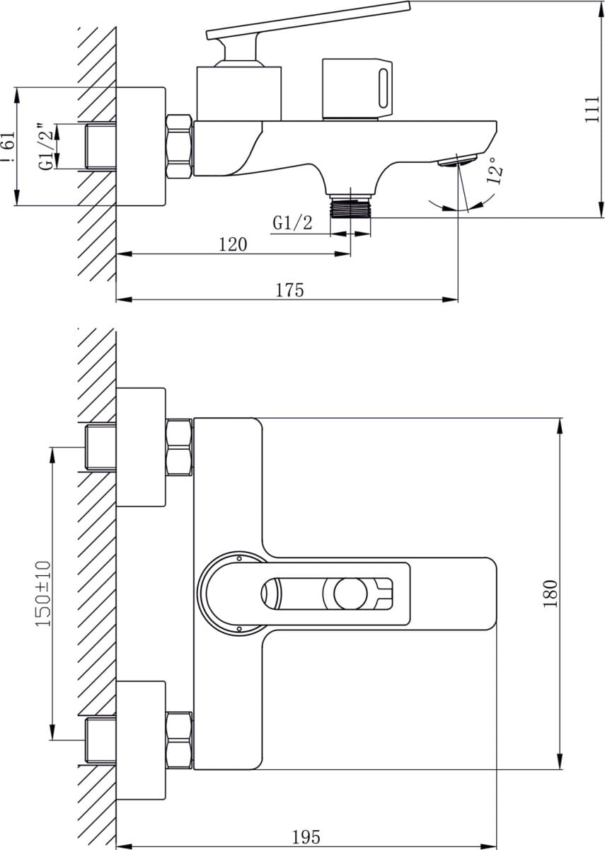 Схема смеситель Rush Palm PL2530-44 для ванны с душем