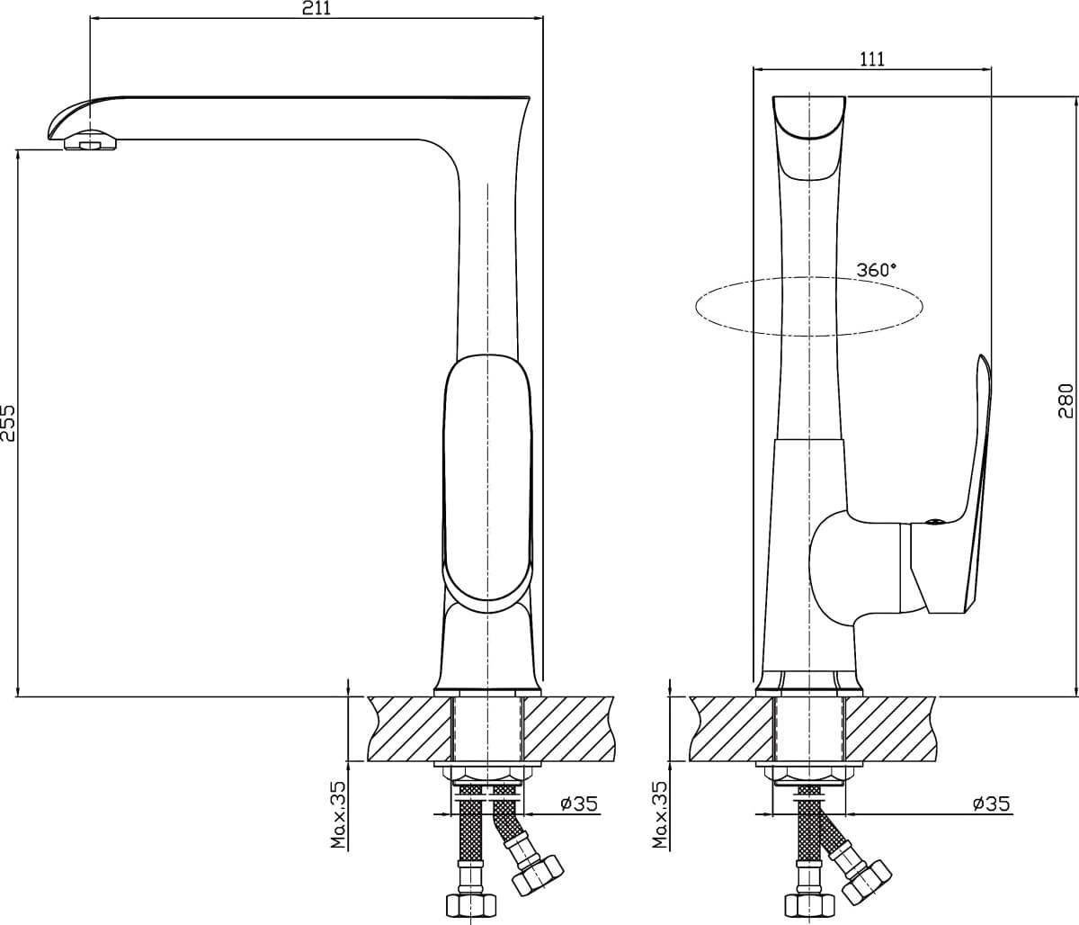 Схема смеситель Rush Gozo GZ3735-23 для кухонной мойки