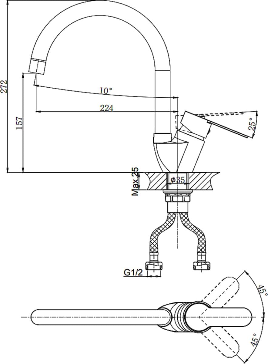 Схема смеситель Rush Tenerife TE2835-22 для кухонной мойки