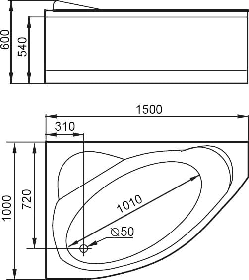 Схема акриловая ванна Gemy G9009 B L 150x100