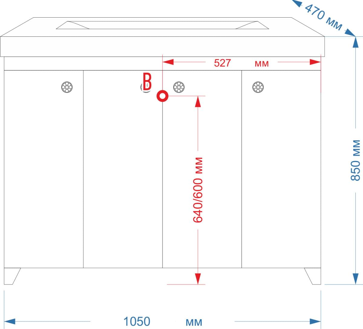 Схема тумба с раковиной Misty Вирджиния Бабочка 105 белая фактурная