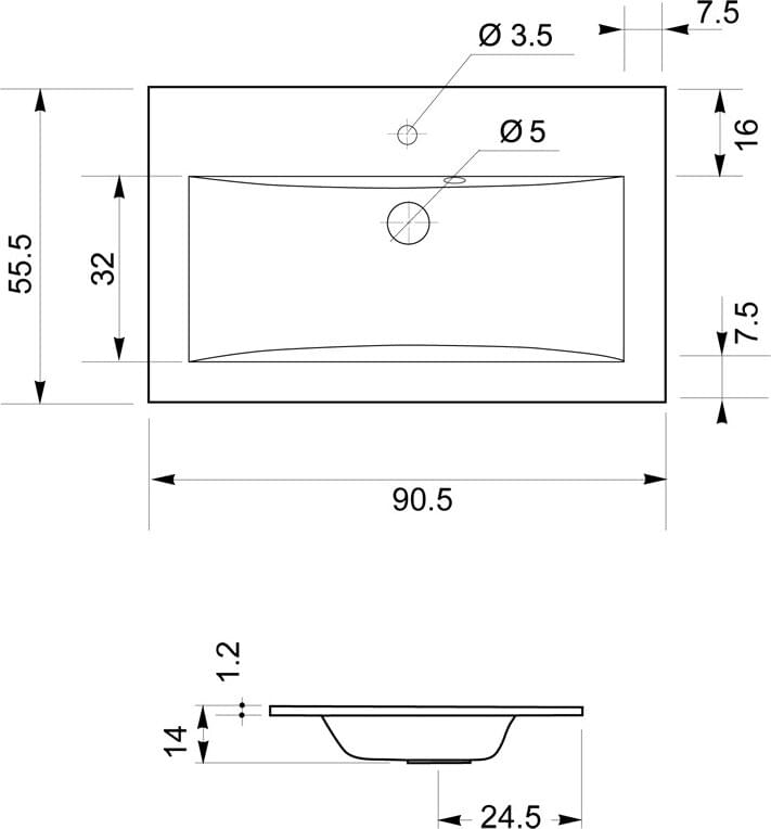 Схема тумба с раковиной Aquanet Паола 90 белая, золото 186116