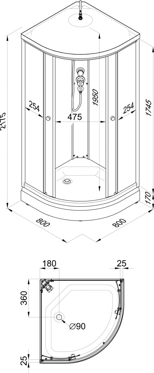 Схема душевая кабина Triton Ультра Щ0000040485 80х80