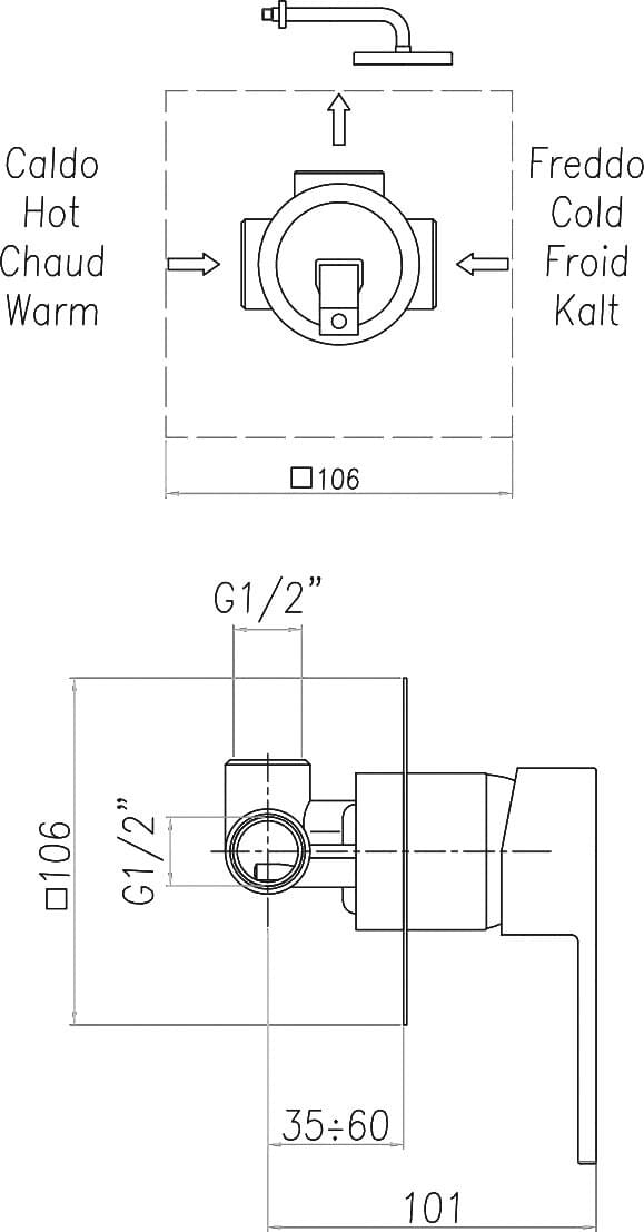 Схема смеситель Webert Pegaso PE880101560 С ВНУТРЕННЕЙ ЧАСТЬЮ, для душа