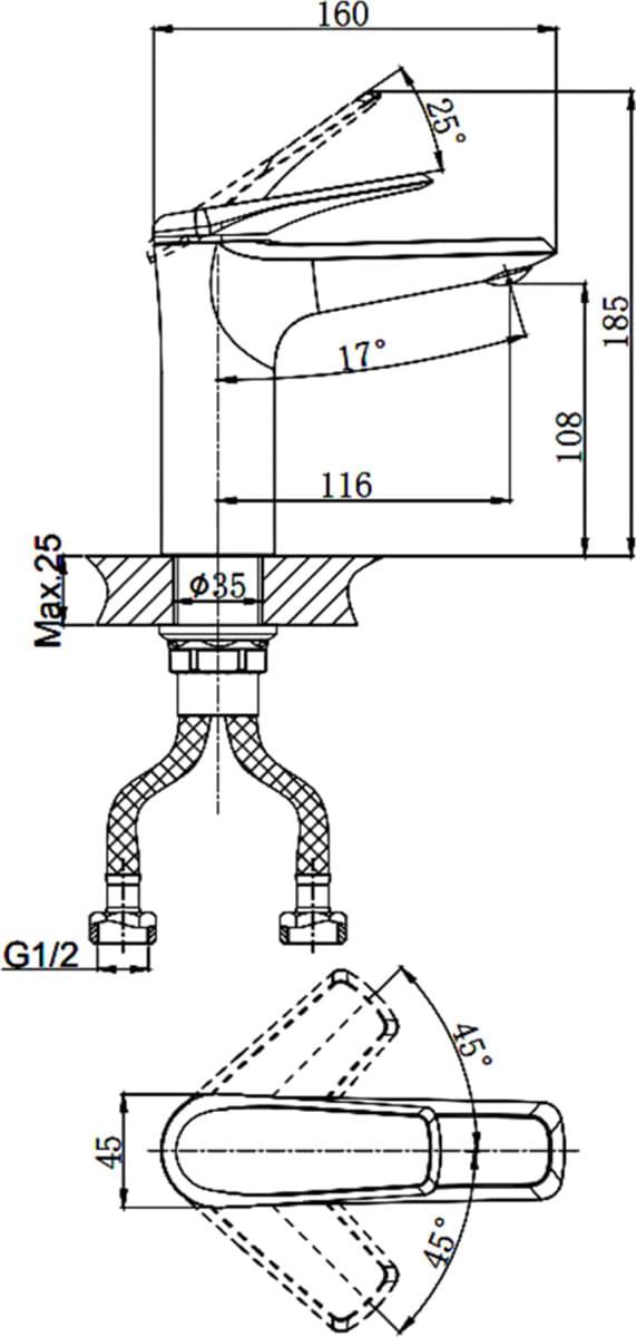 Схема смеситель для раковины Rush Nevis NE1735-12bronze