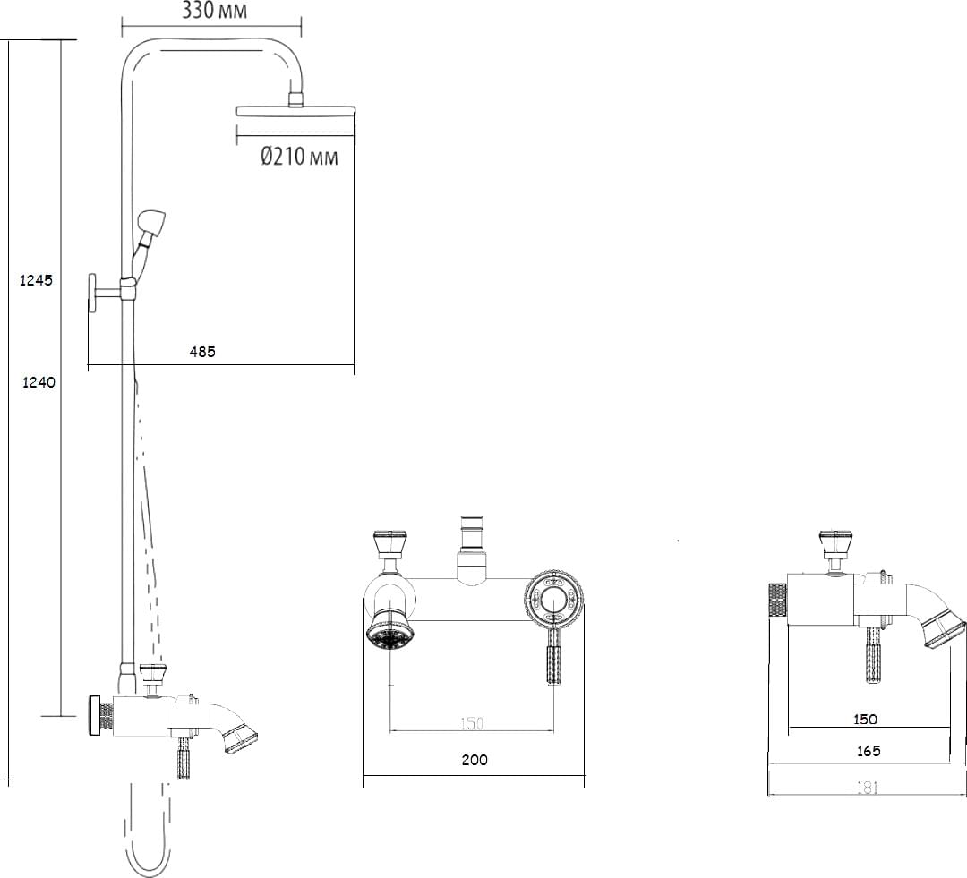 Схема душевая стойка Bronze de Luxe Windsor 10124DF бронза