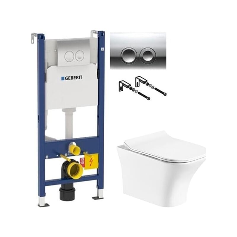 Унитаз подвесной Orange C02 безободковый, с микролифтом + система инсталляции с кнопкой смыва