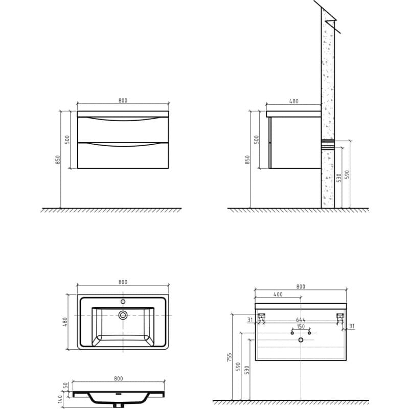 Belbagno ancona раковина с тумбой 80