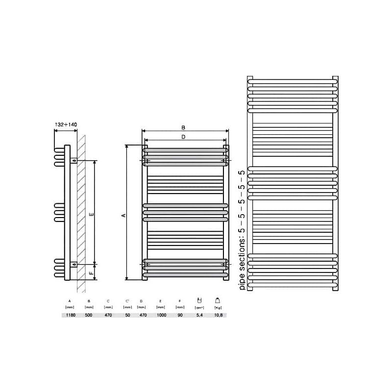 Полотенцесушитель электрический terma pola moa 50x118 хром подключение правое 300w